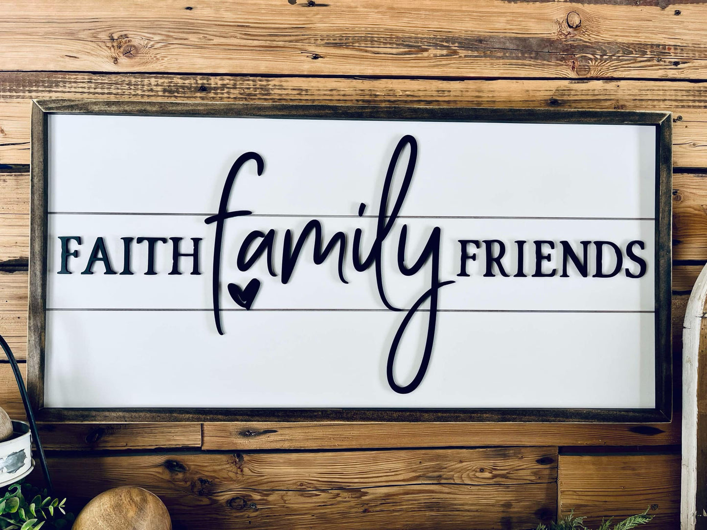 Faith Family Friends Sign | Raised Lettering Farmhouse Sign with Shiplap