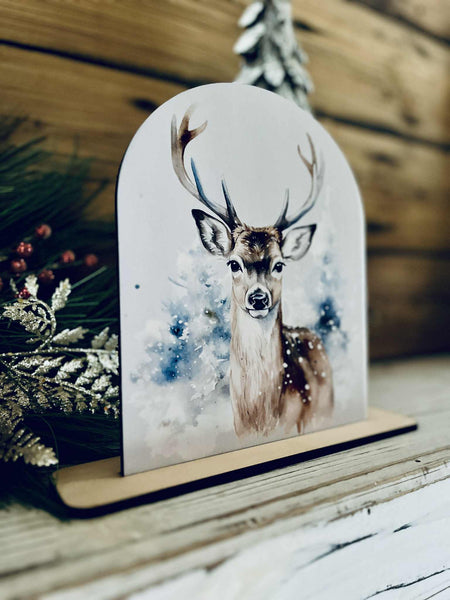 Deer Tabletop Sign – Rustic Farmhouse Christmas Freestanding Holiday Décor