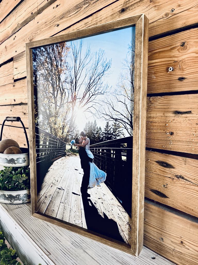 Personalized UV Printed Wedding Photo on Wood | Rustic Farmhouse Chic Custom Framed Art | Wedding Keepsake | Customizable Frame Color