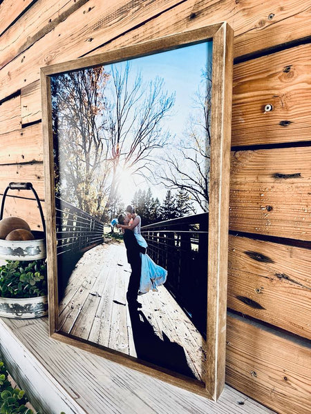 Personalized UV Printed Wedding Photo on Wood | Rustic Farmhouse Chic Custom Framed Art | Wedding Keepsake | Customizable Frame Color