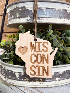 Wisconsin Christmas Ornament | Wisconsin with Heart