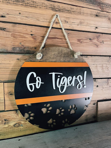 Go Tigers Round Sign | Farmhouse Front Door Sign | Round Welcome Sign