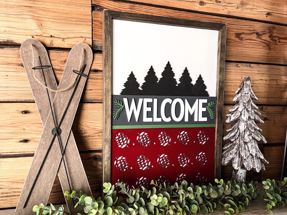 Welcome with Pinecones Sign | Farmhouse Christmas Sign | Winter Sign