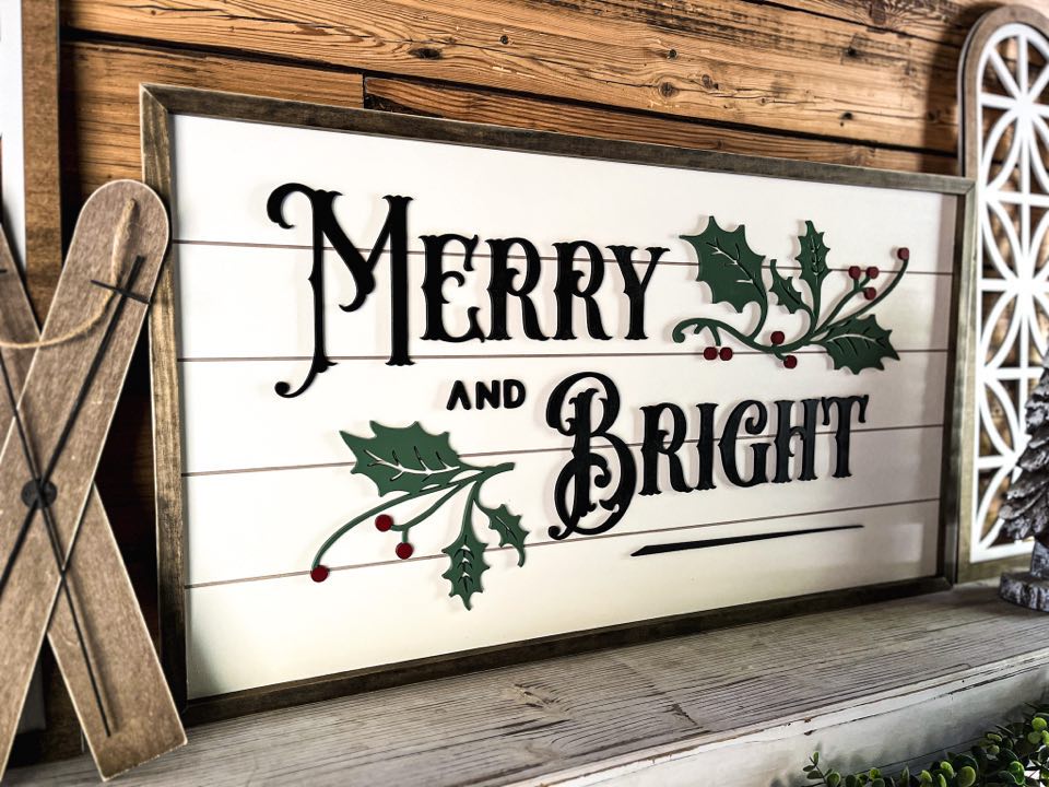 Merry and Bright Christmas Sign | Farmhouse Christmas Sign | Winter Sign