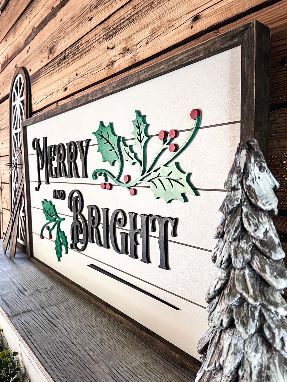 Merry and Bright Christmas Sign | Farmhouse Christmas Sign | Winter Sign