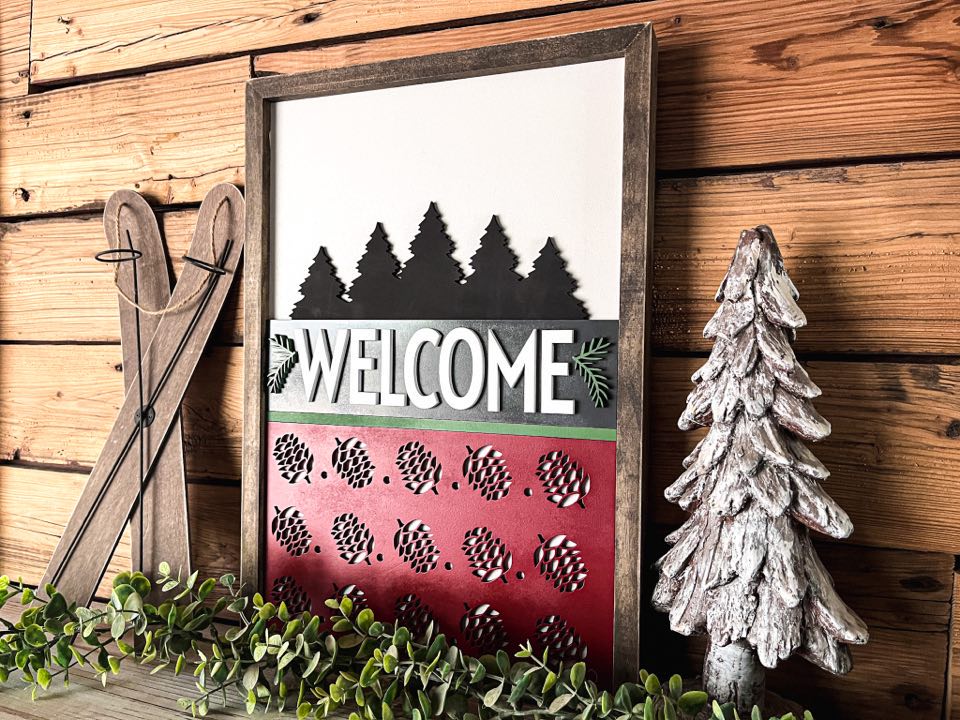 Welcome with Pinecones Sign | Farmhouse Christmas Sign | Winter Sign