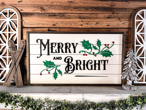 Merry and Bright Christmas Sign | Farmhouse Christmas Sign | Winter Sign