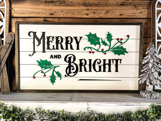Merry and Bright Christmas Sign | Farmhouse Christmas Sign | Winter Sign