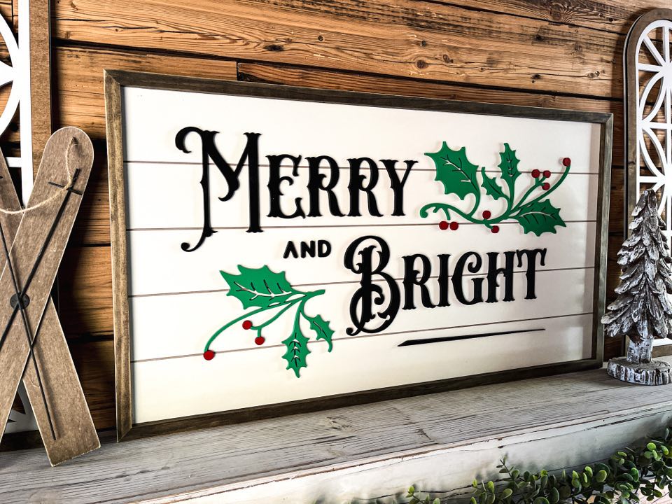 Merry and Bright Christmas Sign | Farmhouse Christmas Sign | Winter Sign