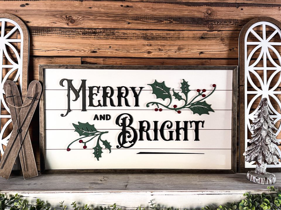 Merry and Bright Christmas Sign | Farmhouse Christmas Sign | Winter Sign