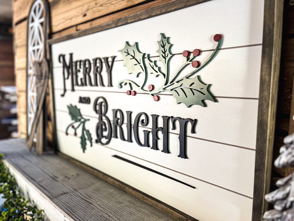 Merry and Bright Christmas Sign | Farmhouse Christmas Sign | Winter Sign