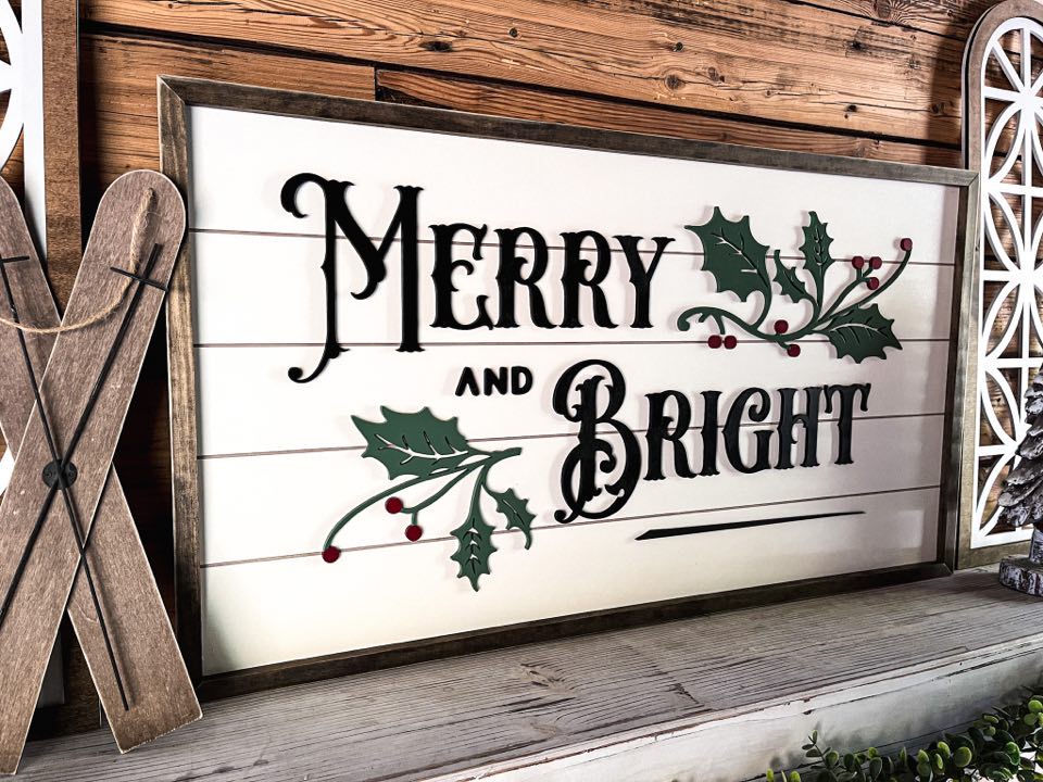 Merry and Bright Christmas Sign | Farmhouse Christmas Sign | Winter Sign