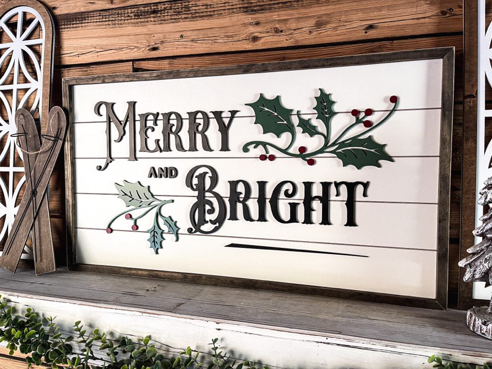 Merry and Bright Christmas Sign | Farmhouse Christmas Sign | Winter Sign