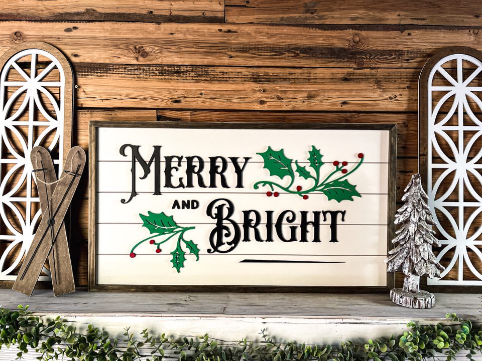 Merry and Bright Christmas Sign | Farmhouse Christmas Sign | Winter Sign