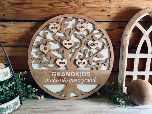 Personalized Grandkids Family Tree Wood Sign – Custom Grandparents Gift with Grandchildren’s Names