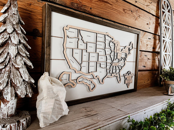 Personalized 3-D USA Puzzle Travel Tracker Map
