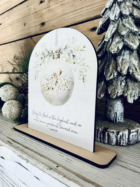 Luke 2:14 Tabletop Sign – Christian Farmhouse Christmas Freestanding Décor
