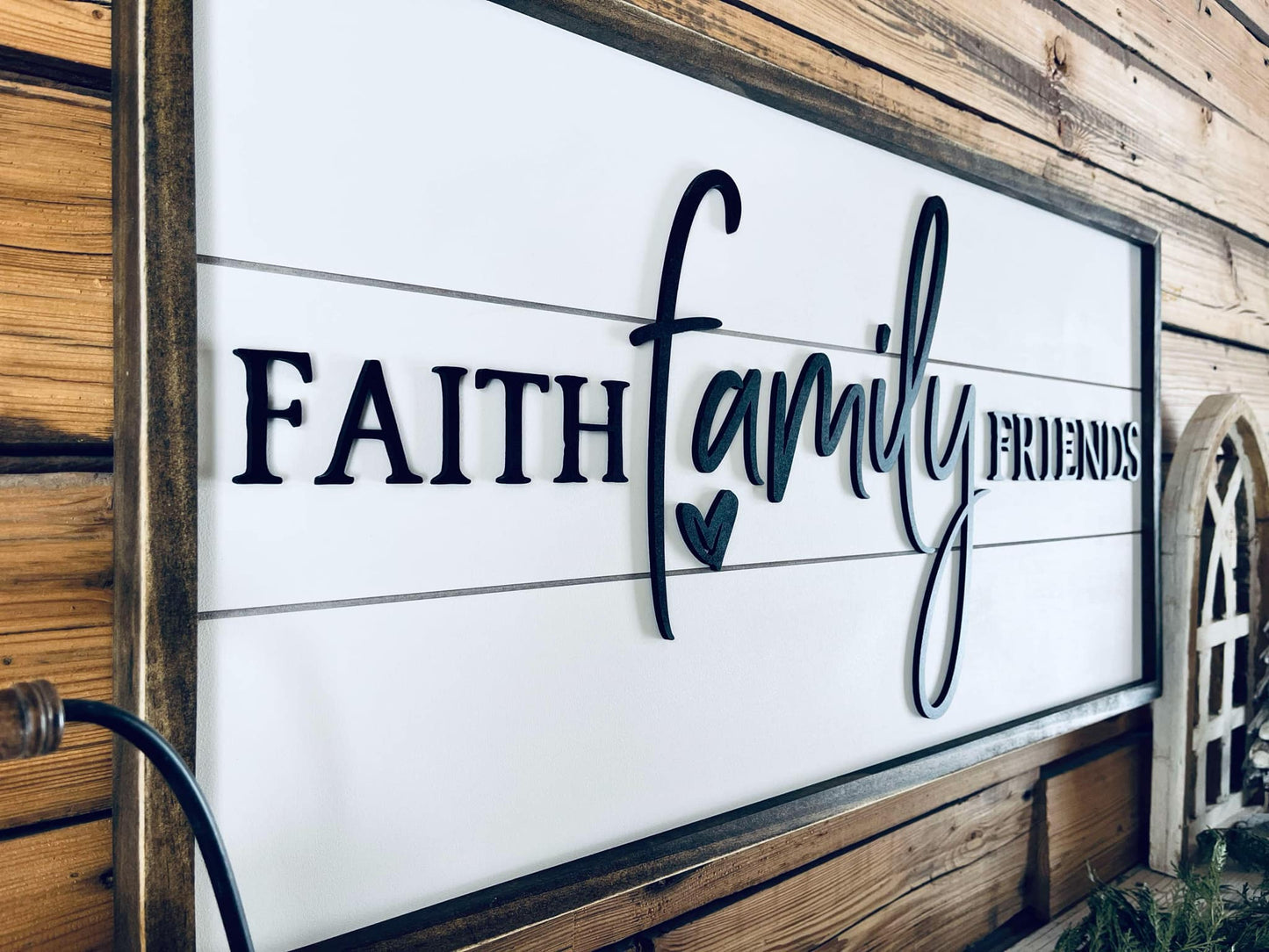 Faith Family Friends Sign | Raised Lettering Farmhouse Sign with Shiplap