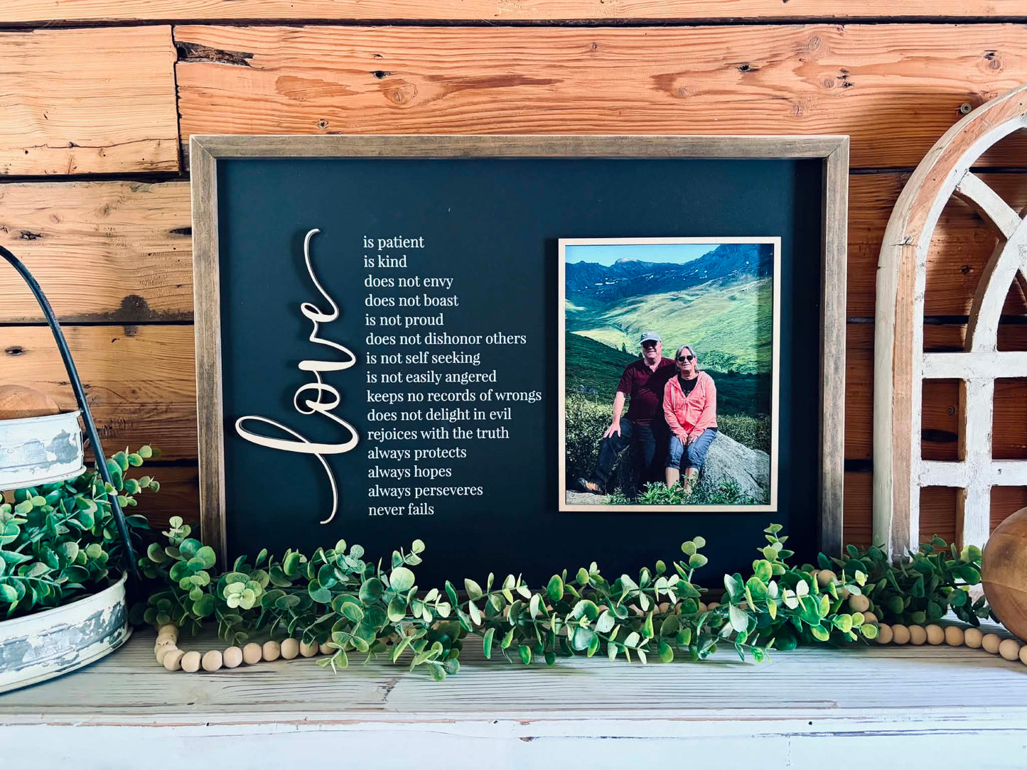Personalized Couple Photo Sign | Love Is Patient Bible Verse | Custom Wedding & Anniversary Gift