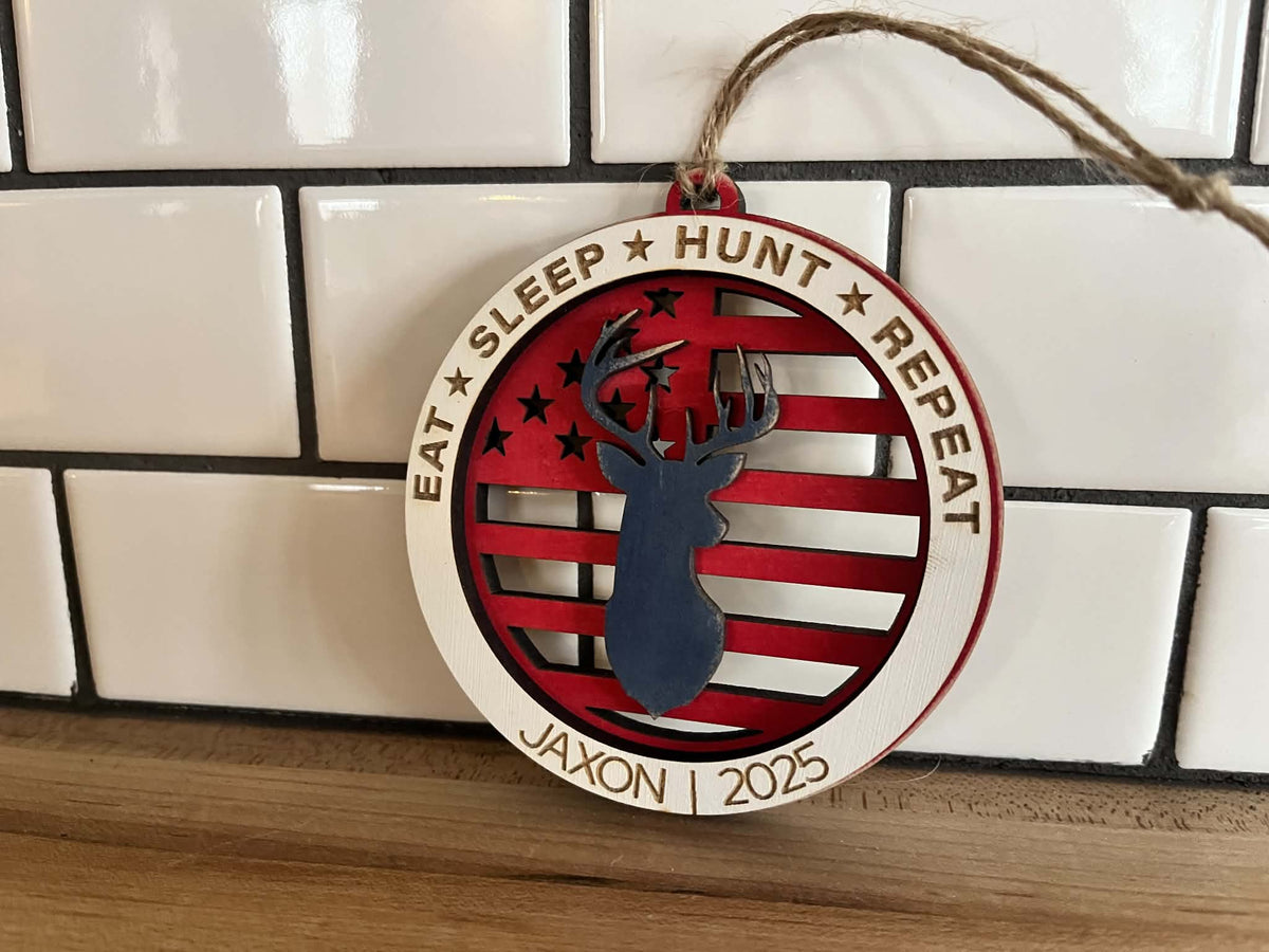 Personalized Hunting Ornament | Eat Sleep Hunt Repeat Deer Christmas Ornament