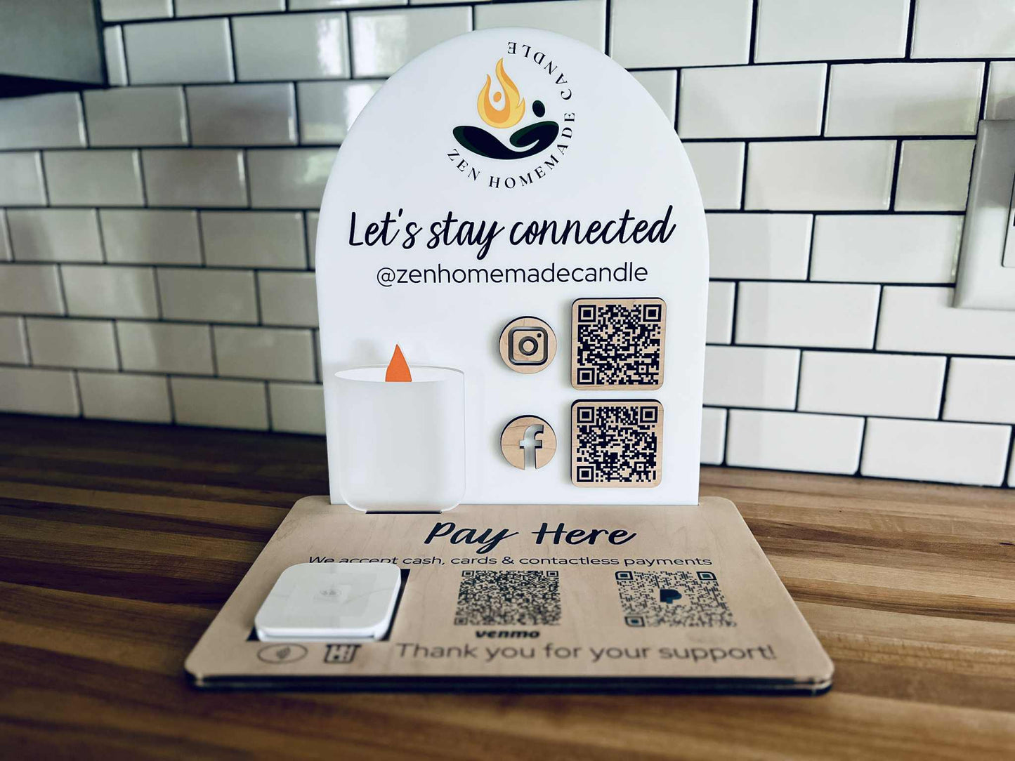 Custom QR Code Market Display Stand for Small Business | Payment & Social Media Sign | Laser Cut & UV Printed Vendor Booth Setup