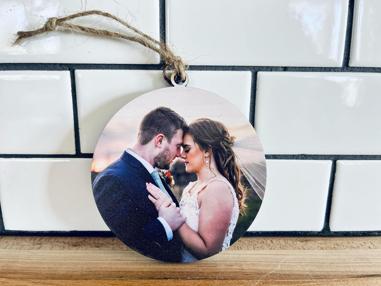 Personalized Double-Sided Wedding Ornament – Custom Photo & Text, Newlywed Gift, First Christmas as Mr. & Mrs., UV Printed on Maple