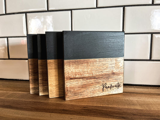 Personalized Coasters | Slate and Wood Coasters | Set of 4 Square Coasters | Personalized Gifts