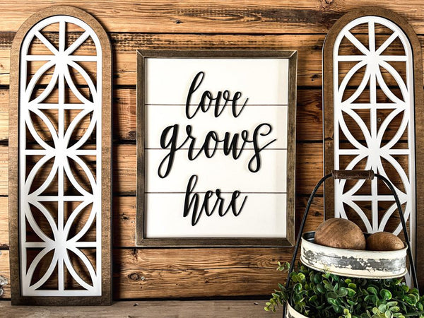Love Grows Here Sign | Shiplap Raised Lettering Farmhouse Sign