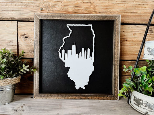 Illinois Sign with Chicago Skyline 3D Cutout