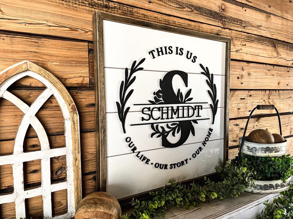 Square Personalized Raised Lettering Last Name Sign on Shiplap | This is Us Our Life Our Story Our Hom