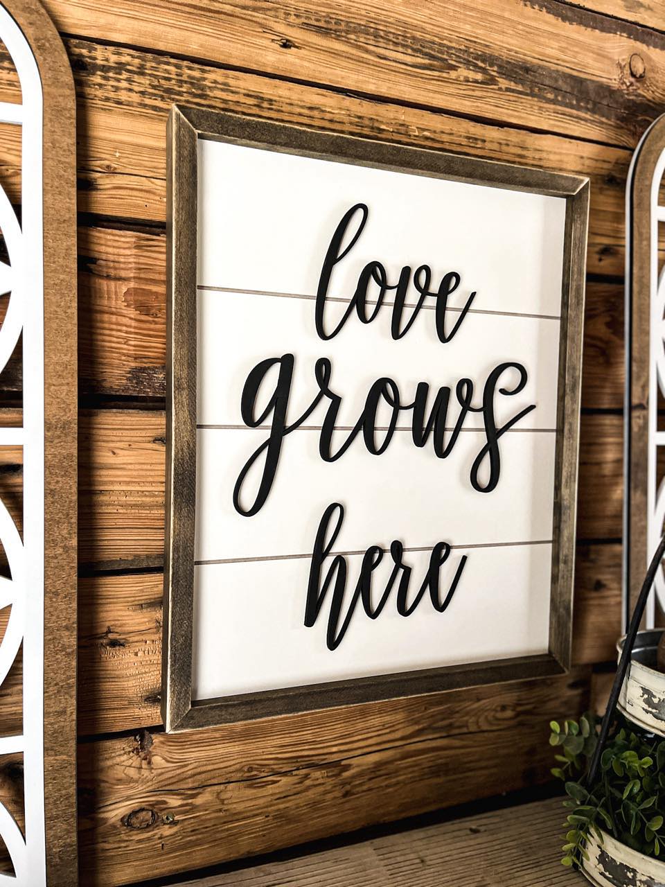 Love Grows Here Sign | Shiplap Raised Lettering Farmhouse Sign