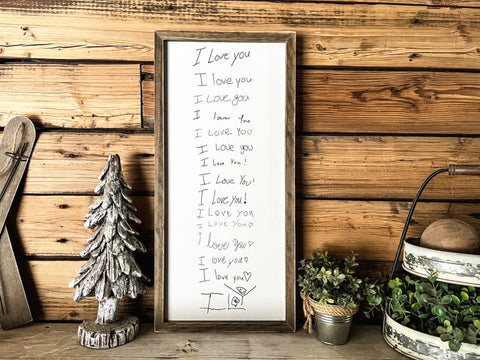 Custom Kids Handwriting Sign | Engraved Lettering | Personalized Handwritten Sign | I Love You