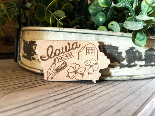 Iowa State Symbols Wood Magnet