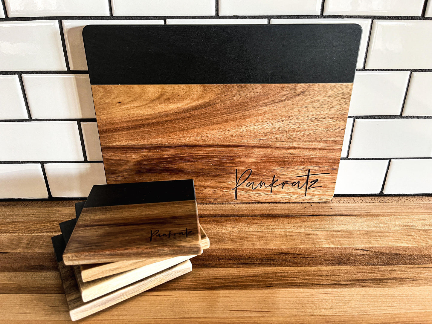 Personalized Coasters and Cheese Board | Slate and Wood Coasters | Set of 4 Square Coasters | Personalized Gifts