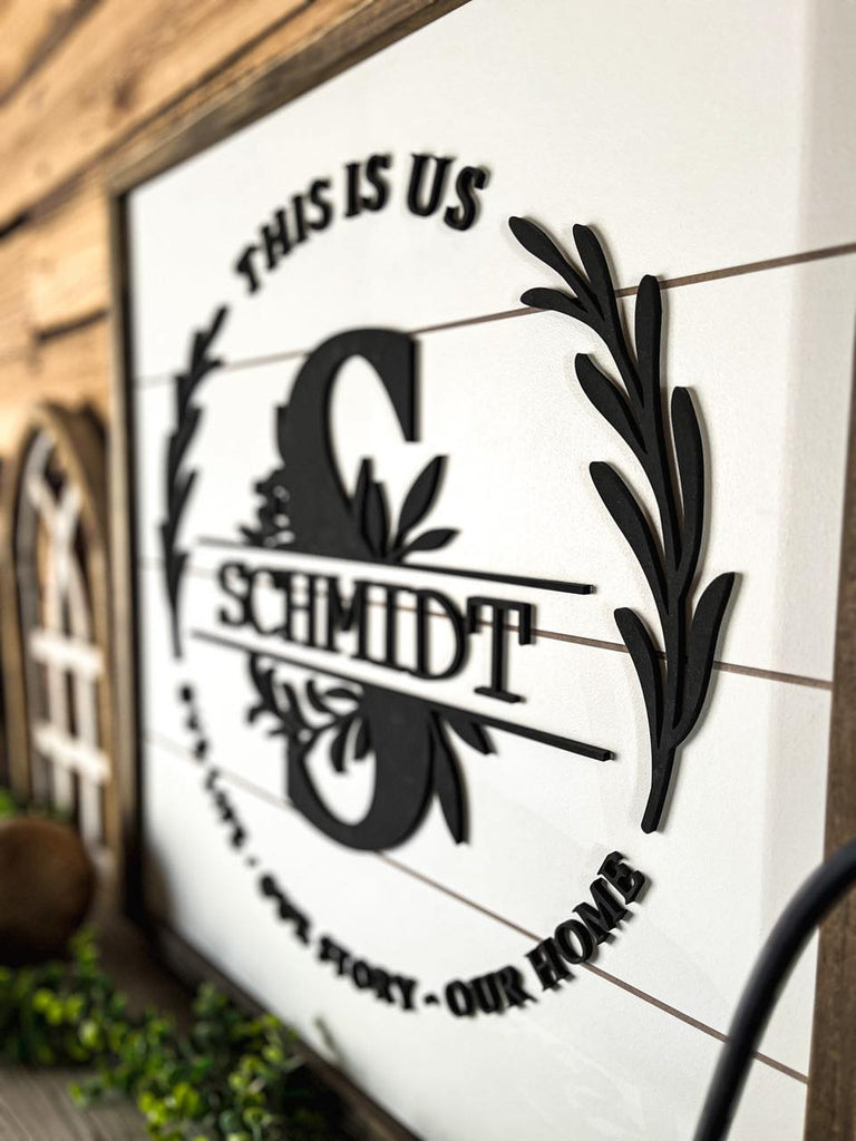 Square Personalized Raised Lettering Last Name Sign on Shiplap | This ...