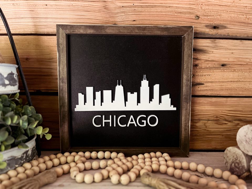Chicago Skyline Art | Illinois Sign | Chicago Home Decor | Illinois Gifts | Skyline Sign