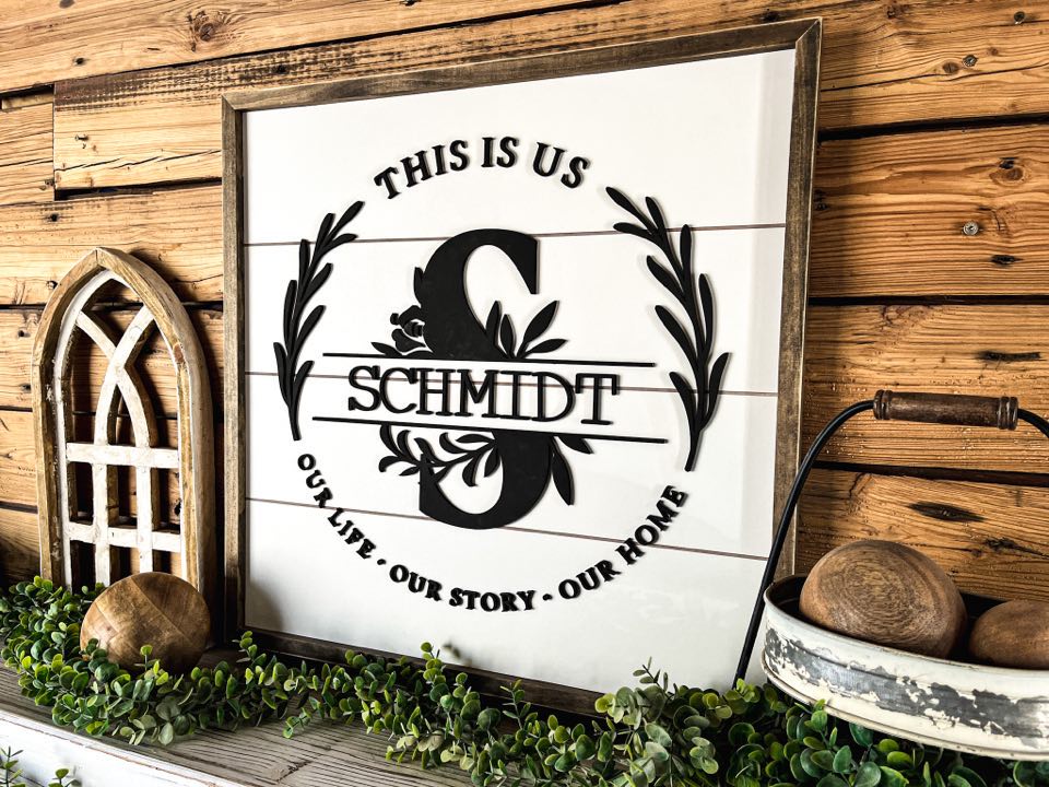 Square Personalized Raised Lettering Last Name Sign on Shiplap | This is Us Our Life Our Story Our Hom