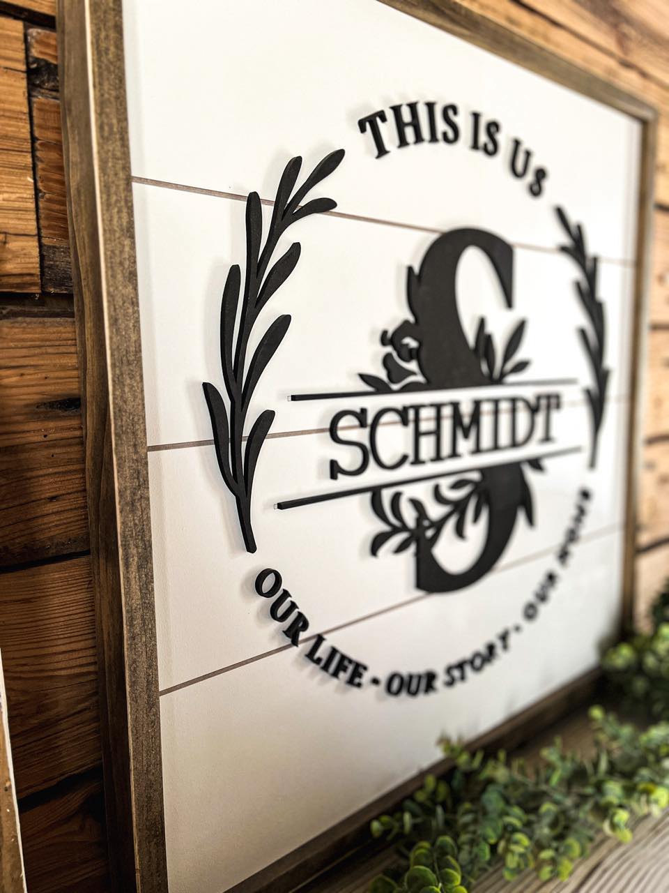 Square Personalized Raised Lettering Last Name Sign on Shiplap | This is Us Our Life Our Story Our Hom