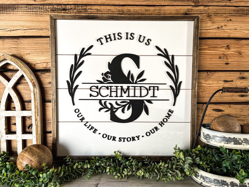 Square Personalized Raised Lettering Last Name Sign on Shiplap | This is Us Our Life Our Story Our Hom
