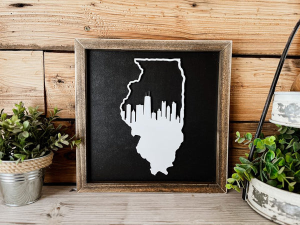 Illinois Sign with Chicago Skyline 3D Cutout