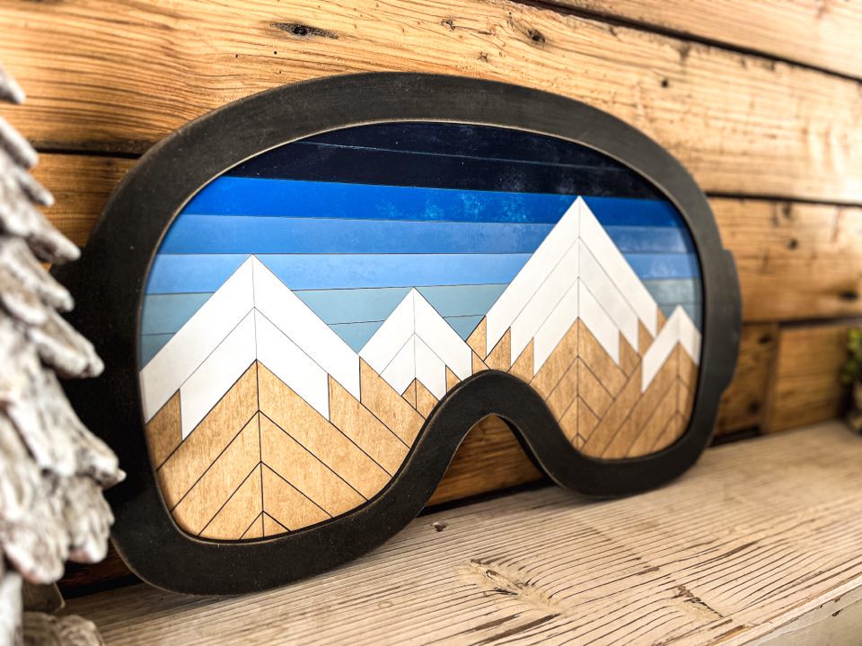 Mountain Mosaic Wall Art | Ski Art | Snowboard Art | Snowboarding Gift | Mountain Wall Art | Ski Goggles Mosaic Art