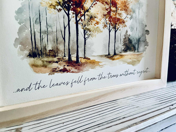 Framed Autumn Tree Print with Inspirational Quote | Fall Wall Art | Watercolor Forest Decor | Seasonal Home Sign | Rustic Farmhouse Style