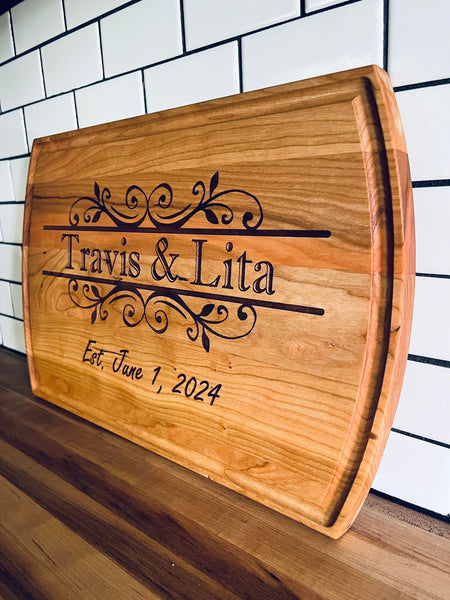 Engraved Cherry Wood Cutting Board | Farmhouse Kitchen Decor | Personalized Wedding Gift