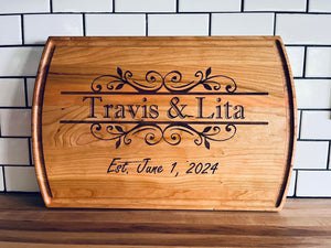 Engraved Cherry Wood Cutting Board | Farmhouse Kitchen Decor | Personalized Wedding Gift