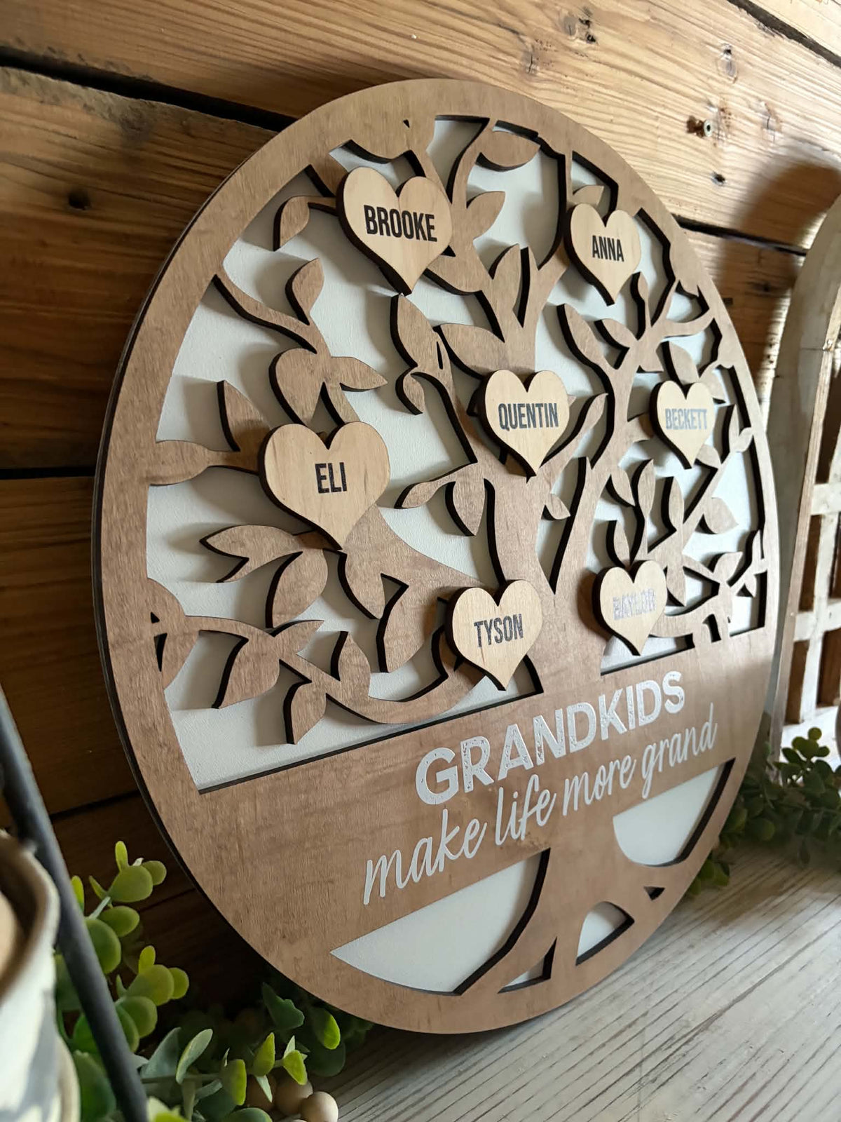 Personalized Grandkids Family Tree Wood Sign – Custom Grandparents Gift with Grandchildren’s Names