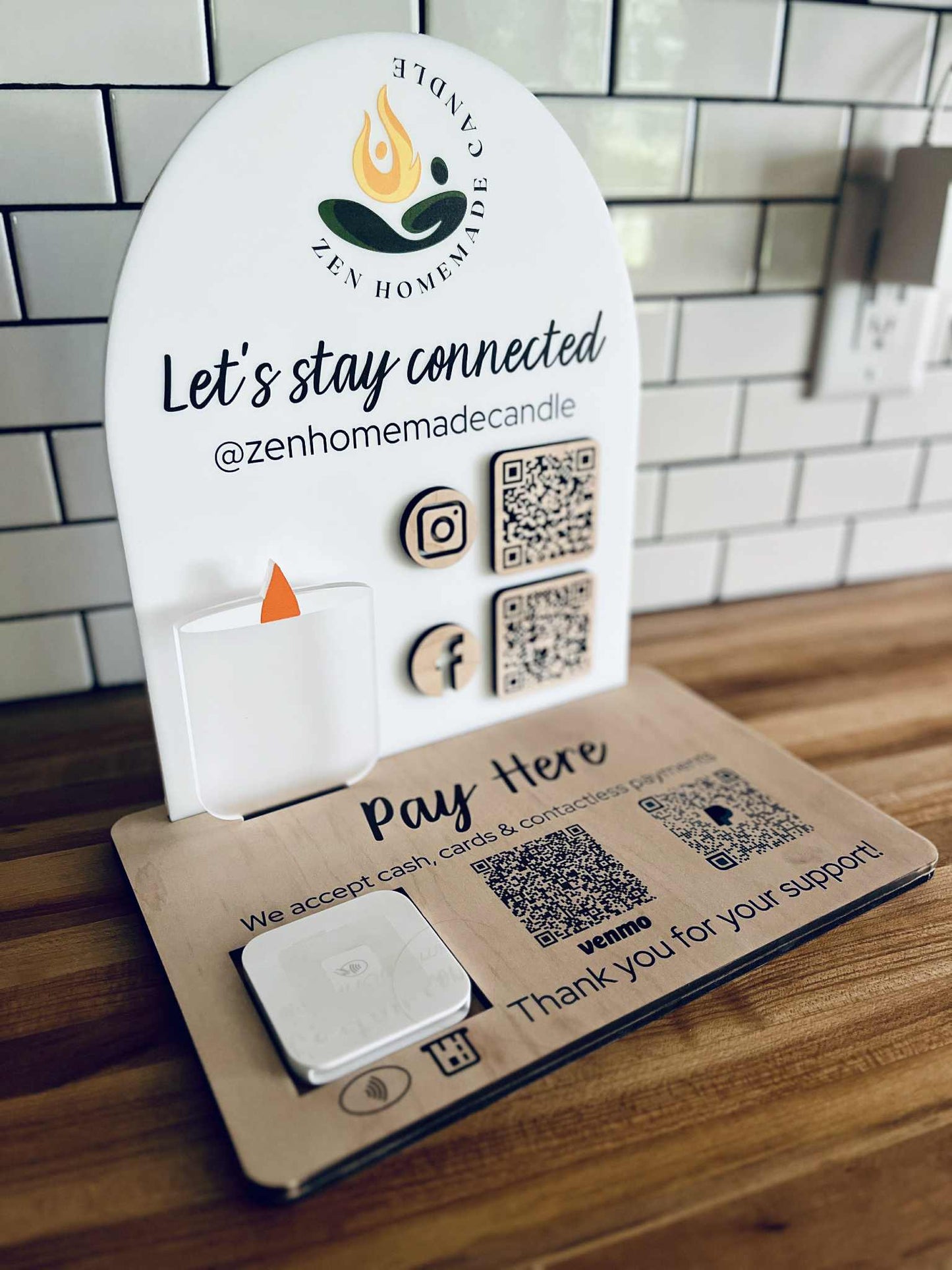 Custom QR Code Market Display Stand for Small Business | Payment & Social Media Sign | Laser Cut & UV Printed Vendor Booth Setup