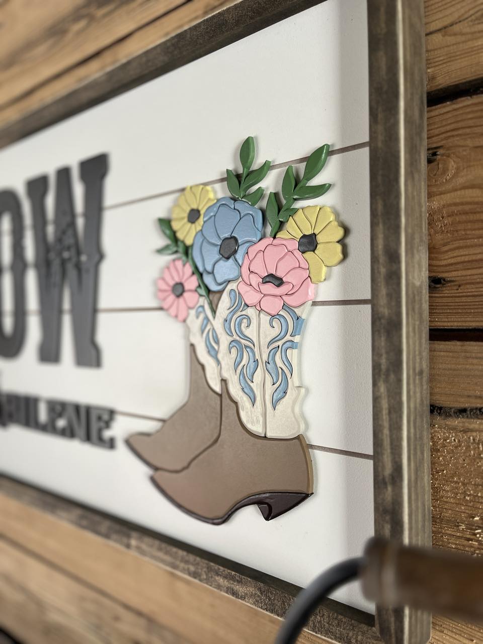 Western Child Name Sign | Shiplap Sign | Cowboy Boots with Flowers Sign