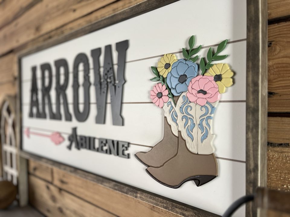 Western Child Name Sign | Shiplap Sign | Cowboy Boots with Flowers Sign