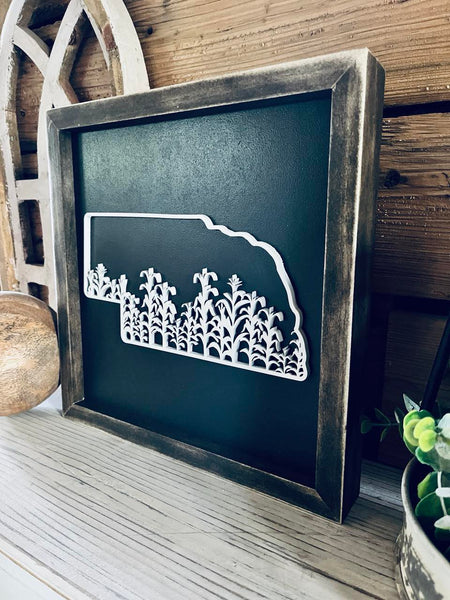 Nebraska Sign with Corn Field | Small Shelf Decor