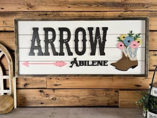 Western Child Name Sign | Shiplap Sign | Cowboy Boots with Flowers Sign